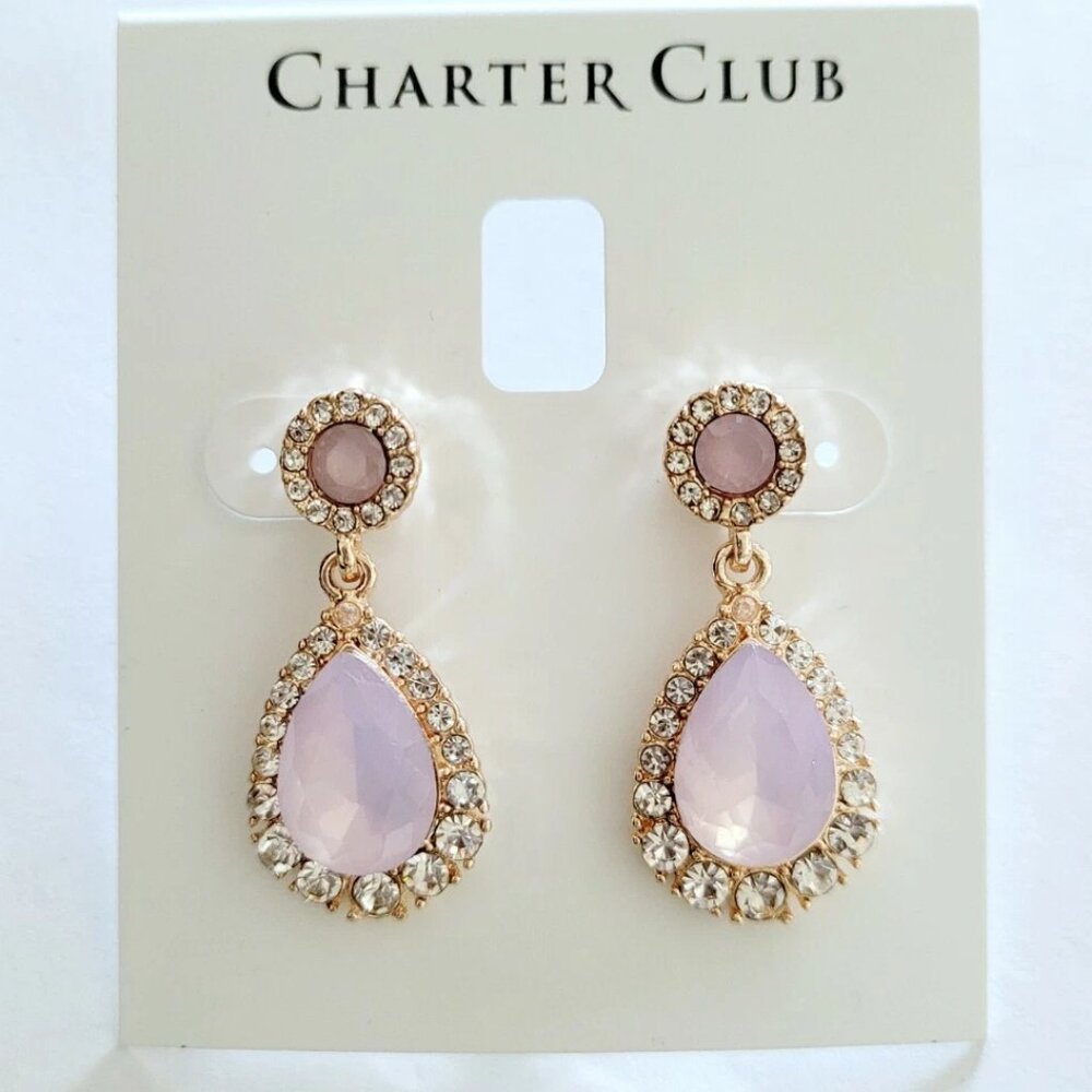NWT Charter Club Rose Gold Tone Pink Stone Drop Post Earrings New MSRP $24.50